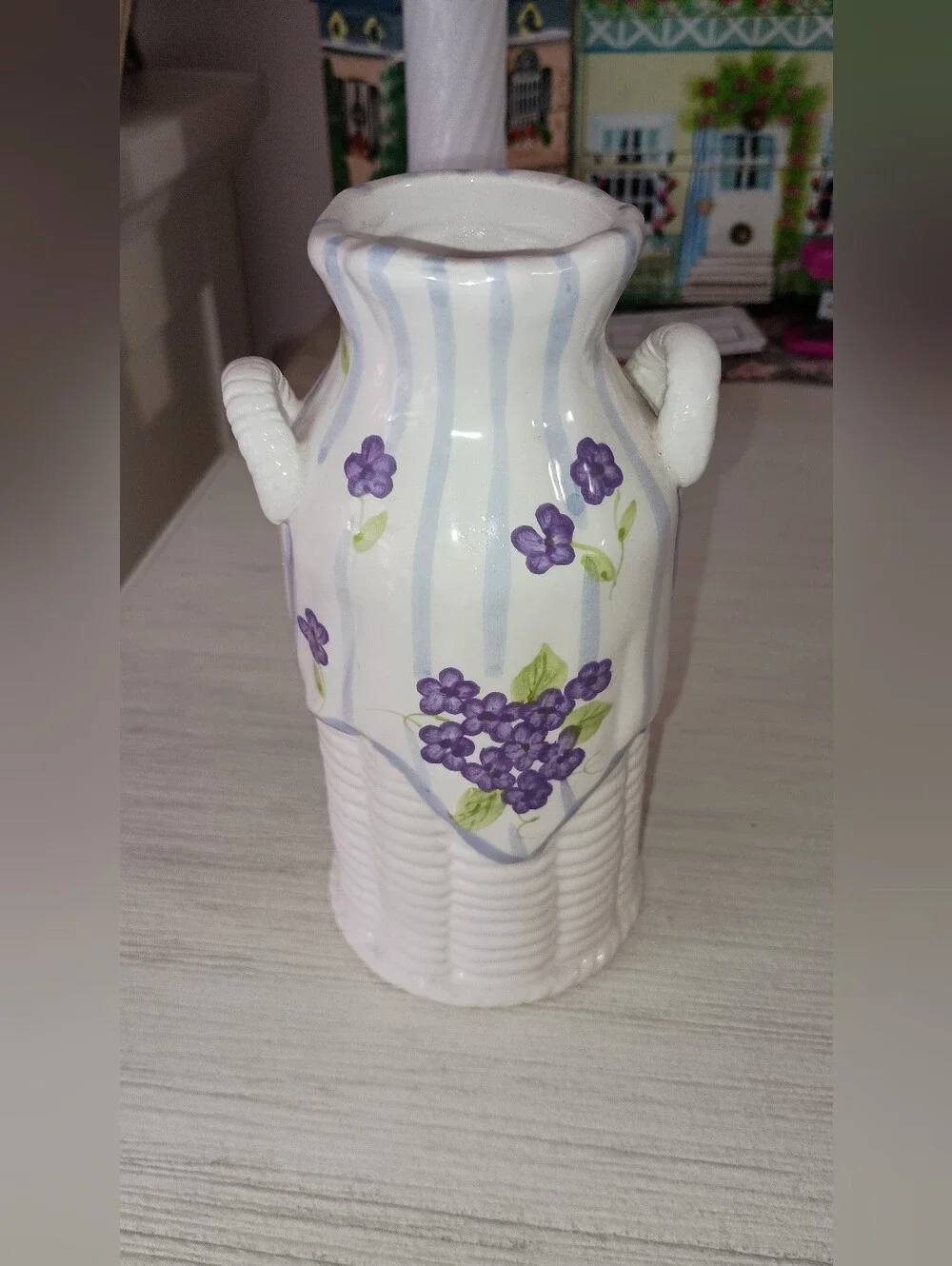 3/$15 Porcelain Ceramic Vase with Purple Floral Design
